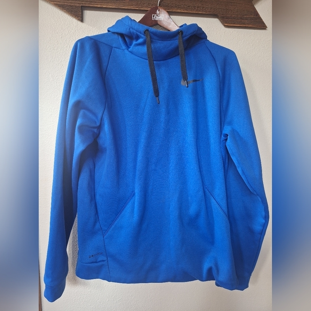 Nike Blue Therma Fit Pullover Fleece Hoodie Sweatshirt Logo Activewear Mens M